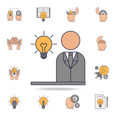Poster - business man with a light bulb fild color icon. detailed set of color idea icons. premium graphic de