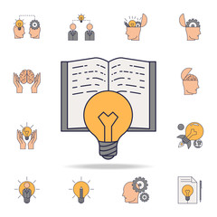Poster - book and lightbulb fild color icon. Detailed set of color idea icons. Premium graphic design. One of the collection icons for websites, web design