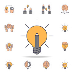 Poster - light bulb and pencil fild color icon. Detailed set of color idea icons. Premium graphic design. One of the collection icons for websites, web design