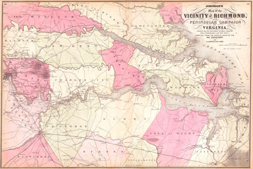 Wall Mural - Map of The Vicinity Of Richmond and Peninsular Campaign in Virginia 1862, Johnson'