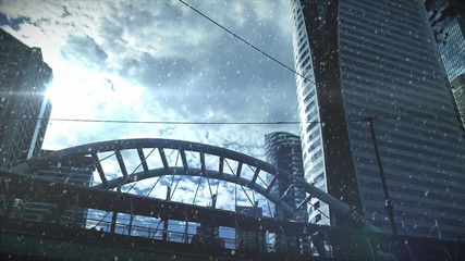 Aufkleber - First snow falls in the city metropolitan area during the winter season