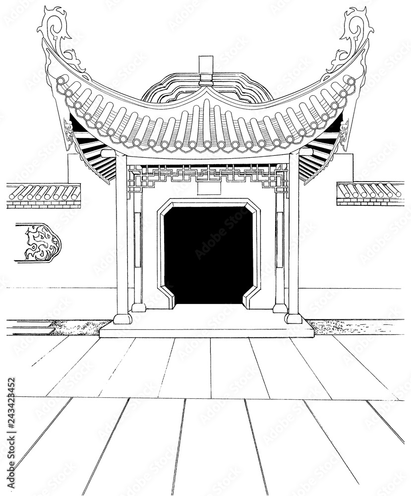 漫画風ペン画イラスト アジア風 Wall Mural Wallpaper Murals Haikeisouko