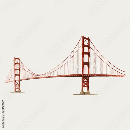 Fotomural The Golden Gate Bridge watercolor illustration