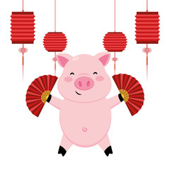 Poster - pig with chinese fan