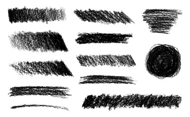 Collection of different charcoal hatches. Vector isolated scetches. Pencil scribble texture. 