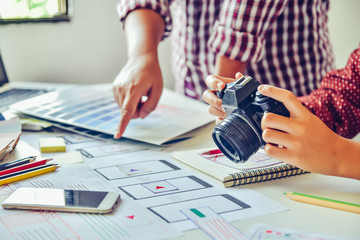 Fototapete - designer graphic creative ,creativity woman  working on camara and designing  coloring colour ideas style