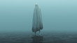 Floating Evil Spirit Over Water on a Foggy Day 3d Illustration 3d Rendering