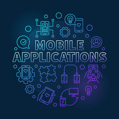 Poster - mobile applications vector round colored concept linear illustration on dark background