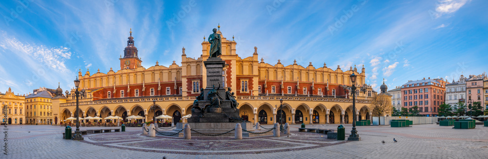 Main Market Square in Krakow,panorama - obrazy, fototapety, plakaty 
