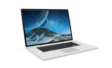 Wall Mural - isolated modern laptop with shadow side view 3d rendering