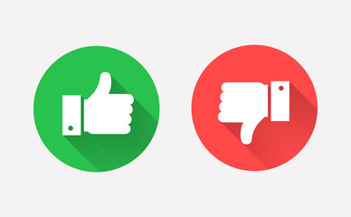 thumbs up and down flat icon in circle shapes.