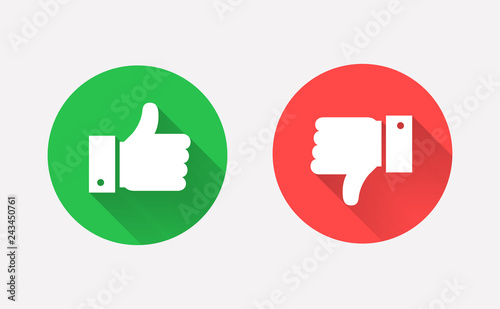 Cuadros en Lienzo Thumbs up and down flat icon in circle shapes.