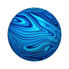Poster - Abstract blue fluid art pattern texture effect background in technology concept on ball or sphere shape isolated on white background. Mock up design. 3d abstract illustration