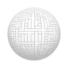 Poster - White rectangle tiles texture pattern on ball or sphere shape isolated on white background. Mock up design. 3d abstract illustration