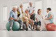 © Photographee.eu - Group of happy senior sitting on exercising balls in bright fitness center before training