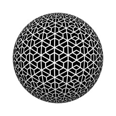 Poster - Hexagon pattern texture. Classical background in black and white color on ball or sphere shape isolated on white background. Mock up design. 3d abstract illustration
