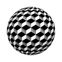 Poster - Grey rectangle boxes or cubes. Tiles with shadows texture pattern on ball or sphere shape isolated on white background. Mock up design. 3d abstract illustration