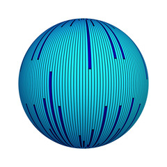 Poster - Blue striped texture in digital computer technology concept. Computer data on ball or sphere shape isolated on white background. Mock up design. 3d abstract illustration