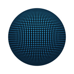 Poster - Blue circle mosaic tile texture pattern in technology concept on ball or sphere shape isolated on white background. Mock up design. 3d abstract illustration