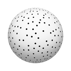 Poster - Black circles mosaic pattern texture on ball or sphere shape with holes isolated on white background. Mock up design. 3d abstract illustration