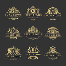 Luxury Logos Monograms Crest Design Templates Set Vector Illustration.