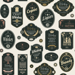 Wall Mural - seamless pattern with labels for alcoholic drinks