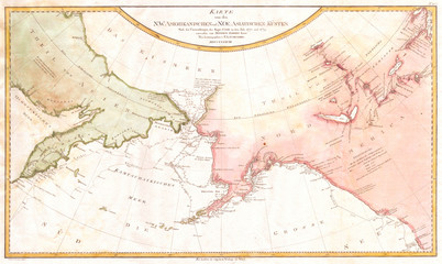 Fototapete - 1788, Schraembl Map of the Northwest Passage, Alaska, Pacific Northwest