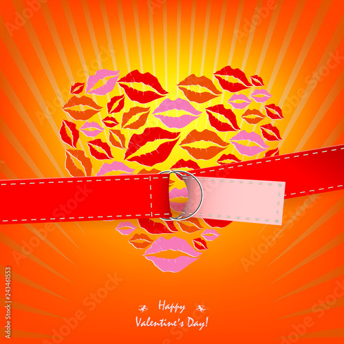 Fotografie, Obraz Composition with the silhouette of the heart drawn from the lips and belt with a metal buckle