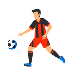 Wall Mural - Minimalist red football player with ball. Soccer player Isolated on a white background. football cup. Flat style illustration