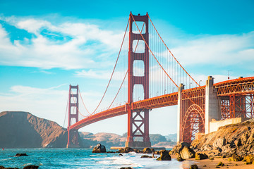Fototapete - Golden Gate Bridge at sunset, San Francisco, California, USA