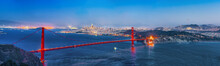 Panorama Of The Gold Gate Bridge And San Francisco City At Night, California.ставрпо
