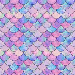 Mermaid fish scale wave japanese seamless pattern