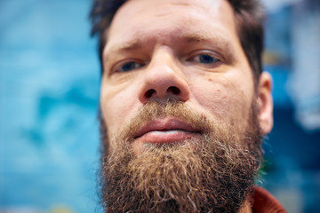 Men's short beard and lips close up