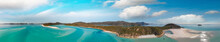 Whitehaven Beach, Australia. Panoramic Aerial View Of Coastline And Beautiful Beaches