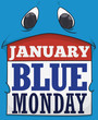 Sad Blue Monster Holding a Loose-leaf Calendar for Blue Monday, Vector Illustration