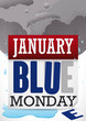 Damaged Calendar and Sad Face in Clouds during Blue Monday, Vector Illustration