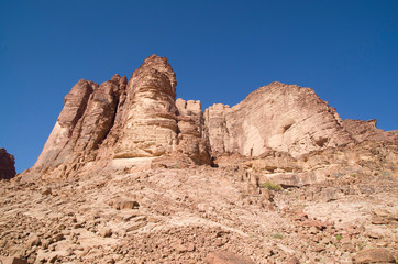 mountain of lawrence spring in wadi rum desert , jordan