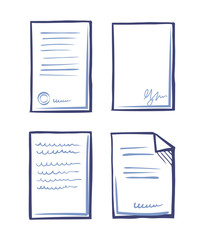 Poster - Paperwork Documents Line Art Icons in Sketch Style