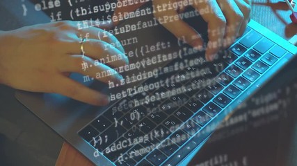 Wall Mural - man hacker or programmer coding on laptop