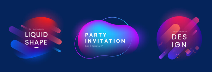 Poster - Modern Liquid shapes set. Abstract shapes in different neon colors. Colorful dynamic badges with light effect. Applicable for club party invitation design, social post, web banner. Vector eps 10.