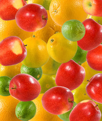 Wall Mural -  lemon, apple and oranges closeup