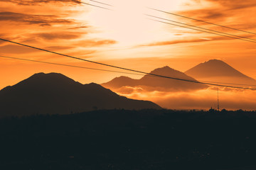 Wall Mural - Volcano Agung at sunset time, tropical island of Bali, Indonesia.