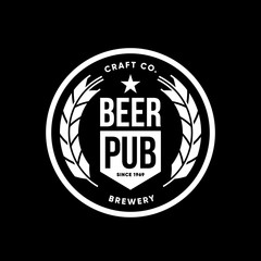 Wall Mural - Modern craft beer drink vector logo sign for bar, pub, brewhouse or brewery isolated on black.