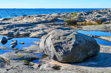 Seashore in bright autumn day