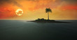 Tropical island against the setting sun