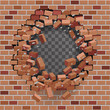 Red brick break wal hole destructionl template transparent background vector illustration