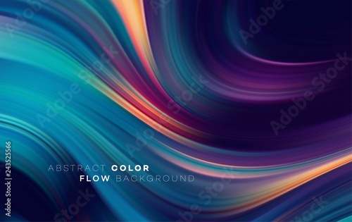 Modern colorful flow poster. Wave Liquid shape in black color background. Art...