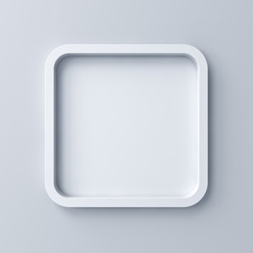 Blank white rounded square frame or empty white button isolated on grey wall background with shadow 3D rendering