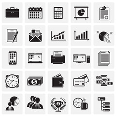 Poster - Business icons set on squares background for graphic and web design, Modern simple vector sign. Internet concept. Trendy symbol for website design web button or mobile