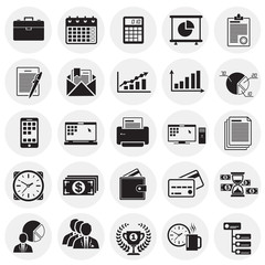 Poster - Business icons set on circles background for graphic and web design, Modern simple vector sign. Internet concept. Trendy symbol for website design web button or mobile